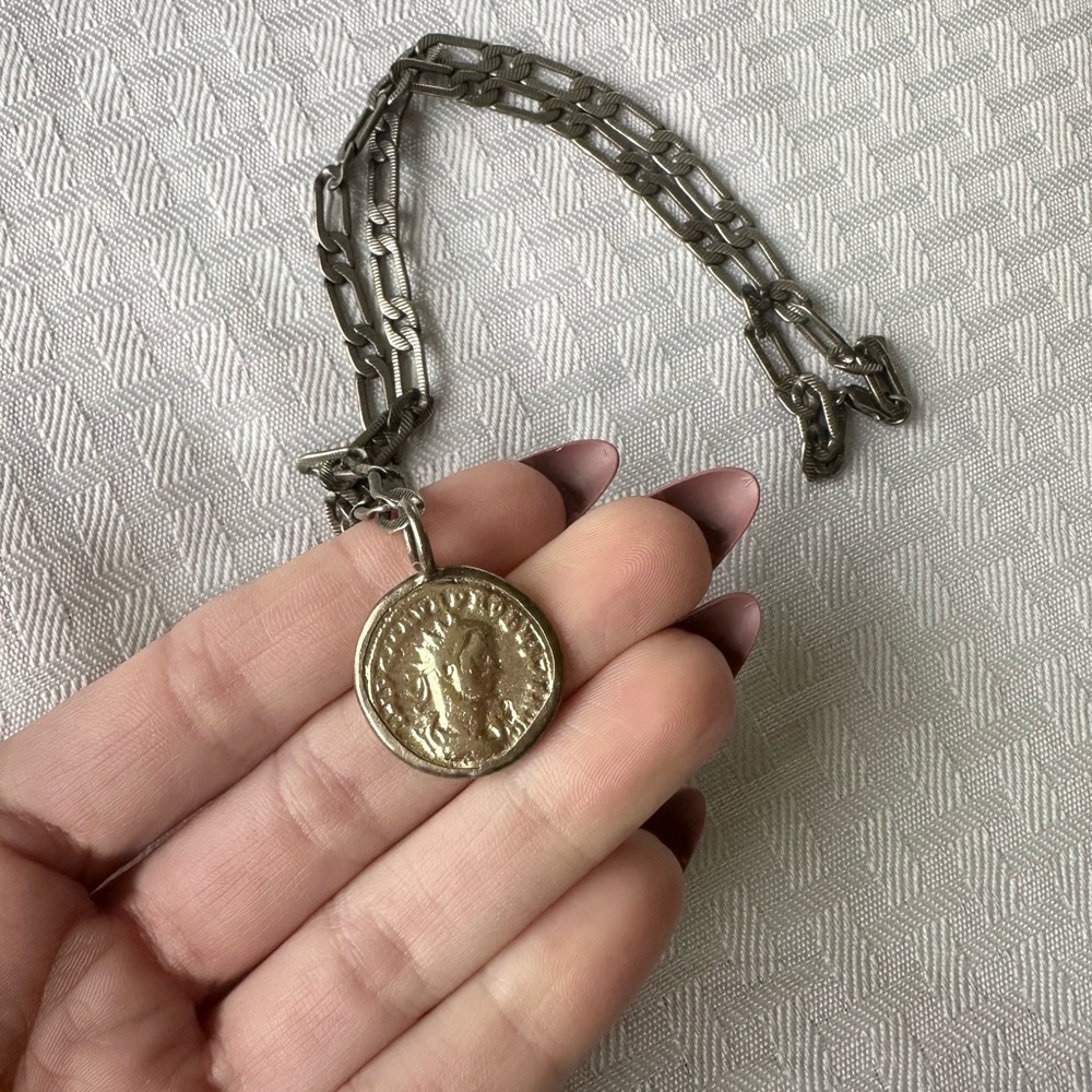Silver Chain Necklace with Coin Pendant